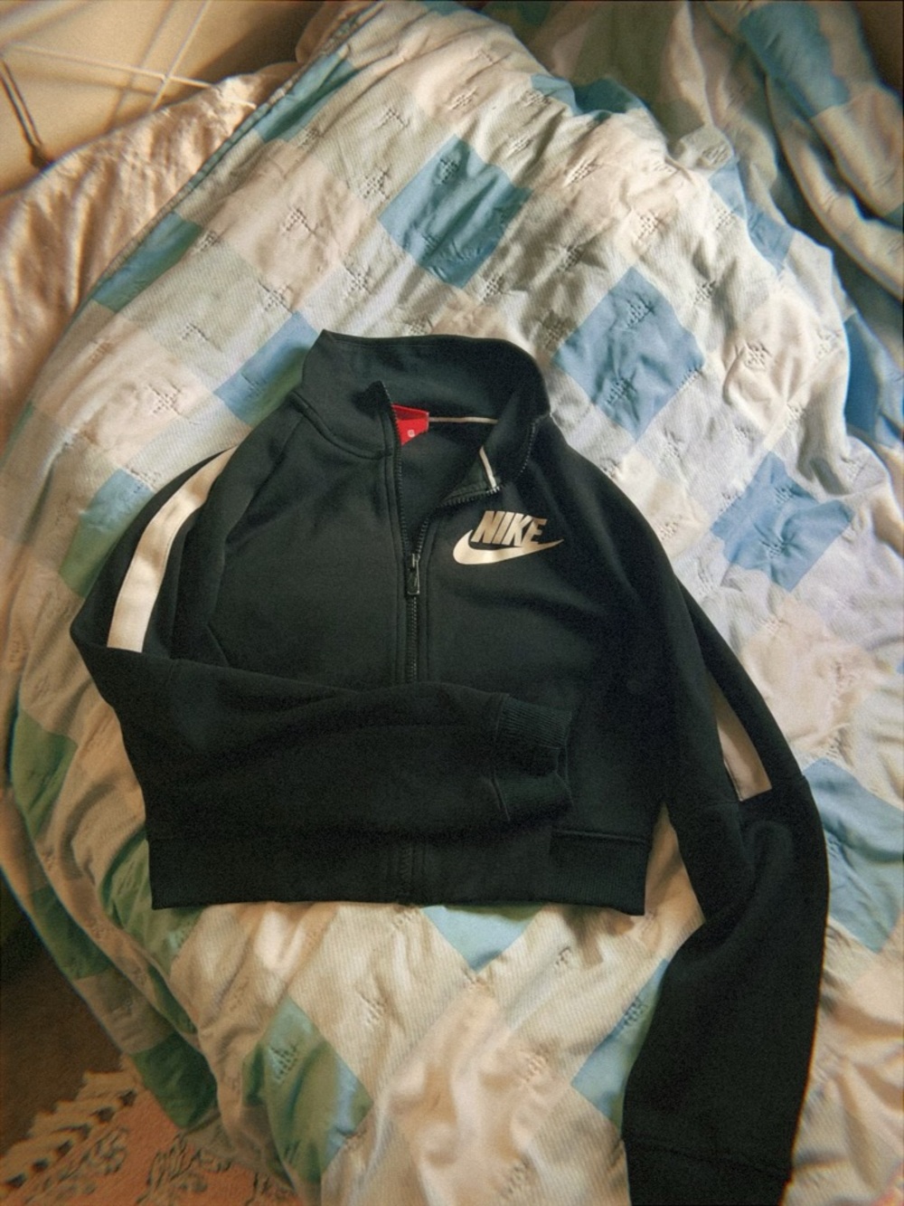 Nike Black Zip Jacket with White Sleeve Stripes
